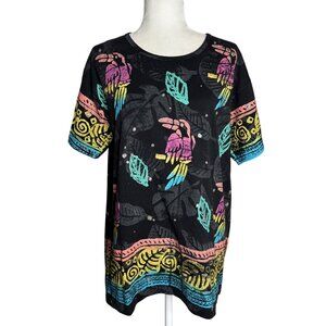 Vintage Hand Painted T Shirt Colorful Tropical Bird Large Black Short Sleeve